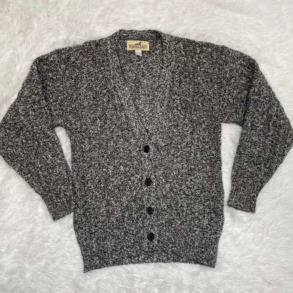 Winona Knits Womens Size M Medium Cardigan Sweater Wool Blend Black Made In USA